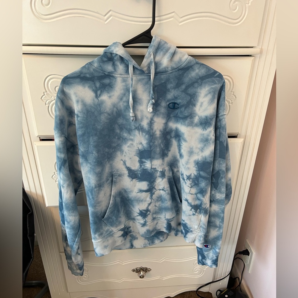 blue tie dye womens champion sweatshirt size small